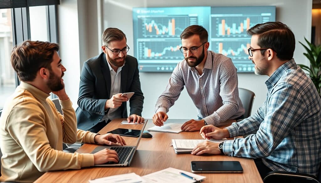 Expert sports analytics team collaborating on predictive models